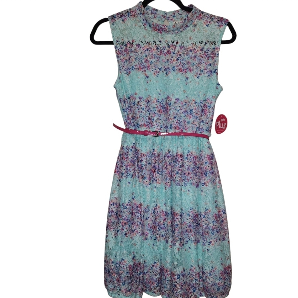 Knitworks Girls Plus Size 18 1/2 Sleeveless Belted Lined Fit & Flare Dress NWT